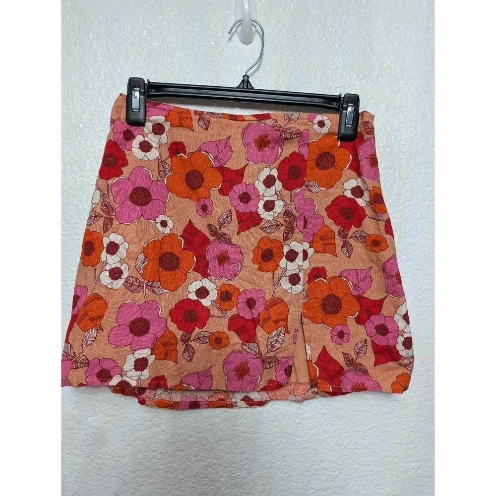 Urban outfitters floral linen blend mini skirt
